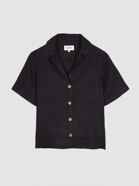MATE The Label Logan Short Sleeve Button Down Linen Top